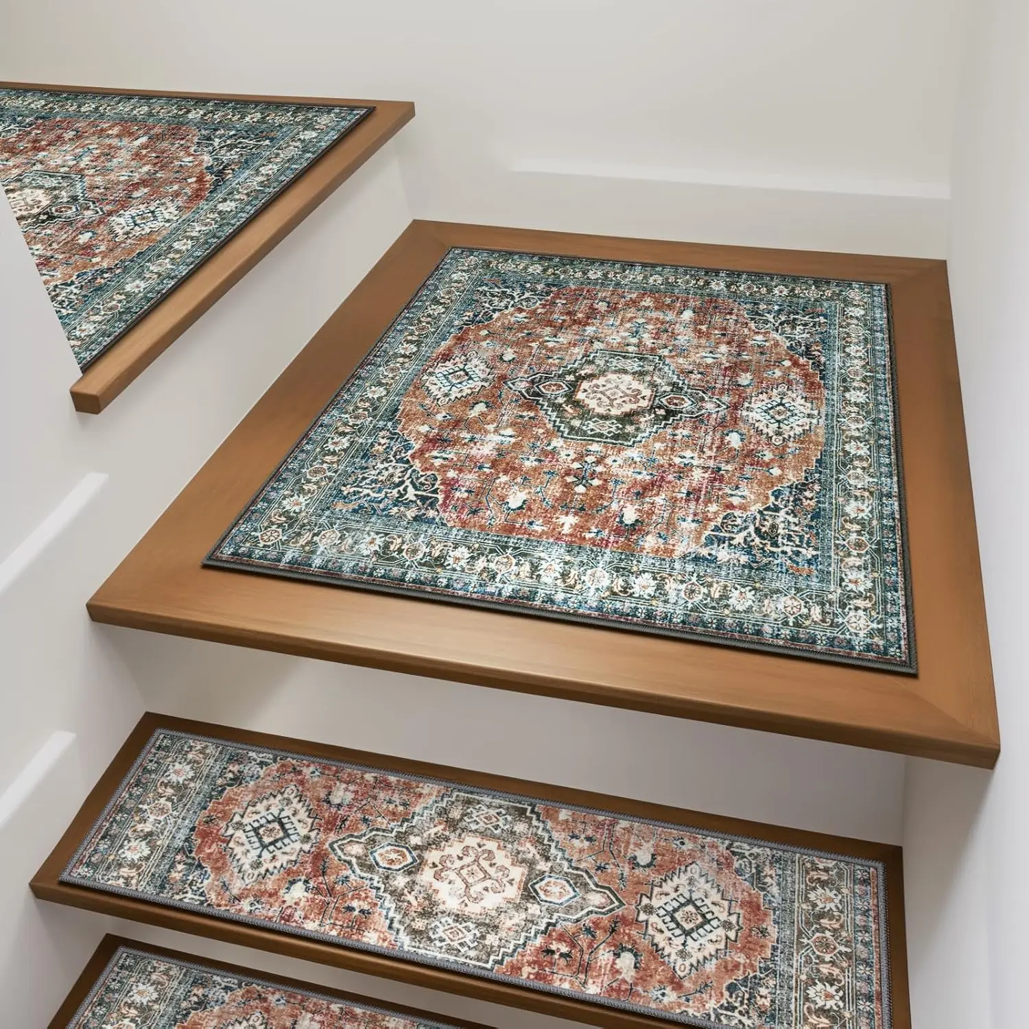 Non-Slip Stair Treads Matching Mat for Wooden Steps, Square Rubber Backing Anti-Slip Stair Carpet Landing Mat Stair Rugs 31x31 inch Carpet for Stairs, Red
