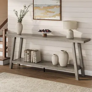 Garvee Farmhouse Console Tables, 70.87-71 Inch Long, Rustic Wood and Black Finishes, Heavy Duty Design Ideal for Large Sectionals, Hallways, Entryways, Living Rooms, Narrow Sofa and Accent Tables