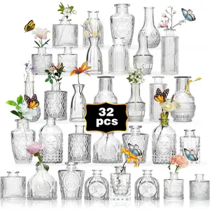 32PCS Clear Mini Glass Bud Vases Set Small Flower Vases for Wedding Table Centerpieces Suitable for Birthday Anniversary Wedding Baby Shower Party Home Decor