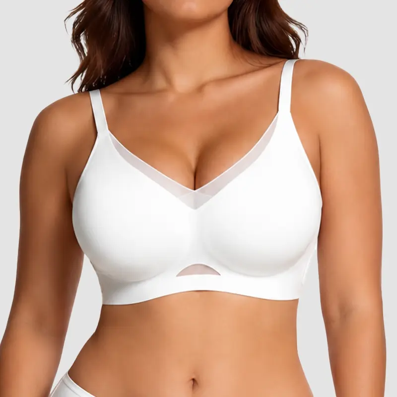 LILYLOVE Bralette for Women, Elegant Seamless Mesh Crossover, Wireless V-Neck T-Shirt Bra, Lightly Padded for Everyday Comfort & Style, Casual Wear, Fit, Elegance