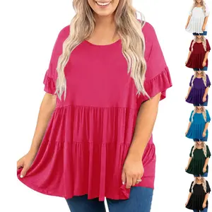 Danedvi Women's Plus Size XL-5XL Ruffle Tunic Tops Summer Short Sleeve Loose T-Shirt Blouses