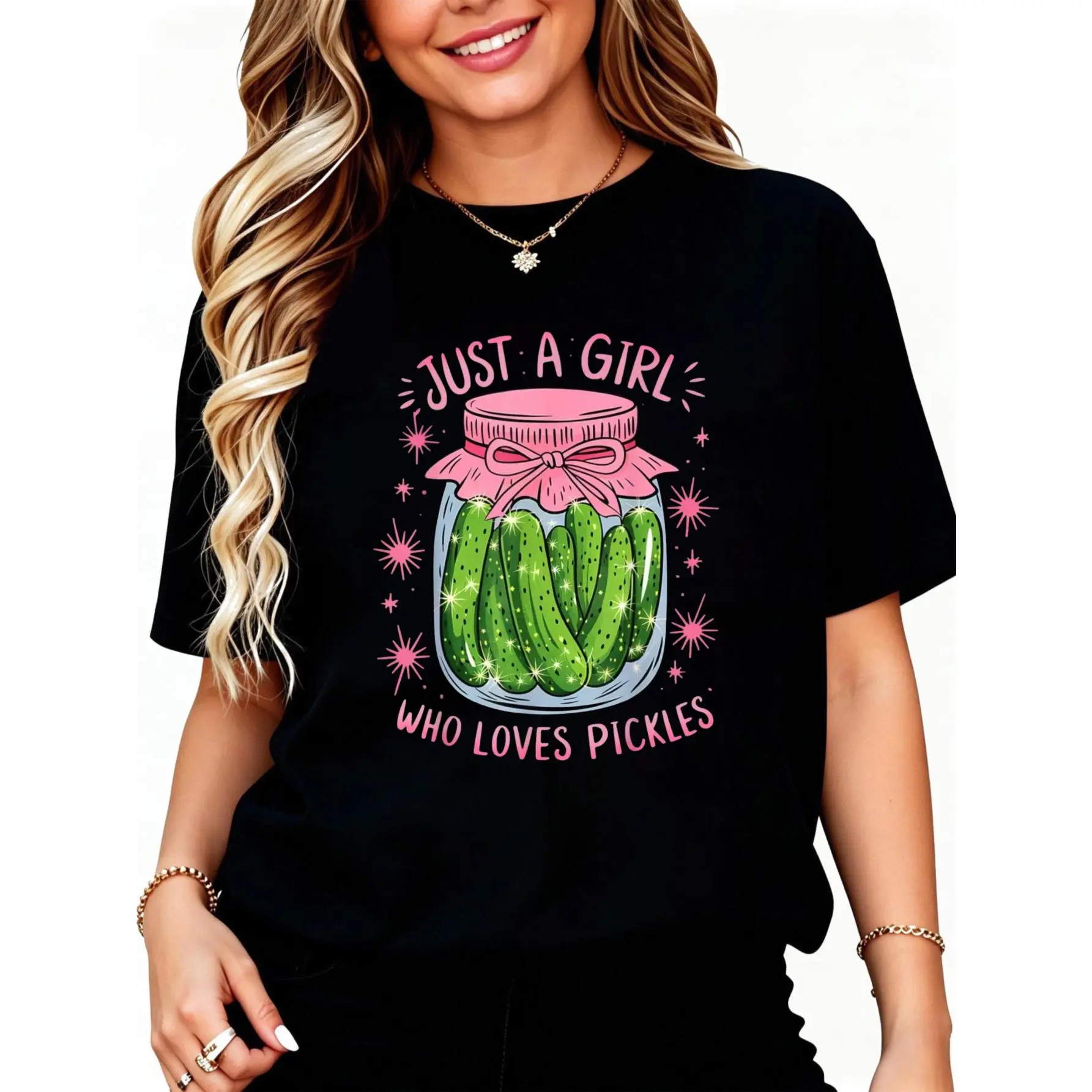Women's Casual Short-Sleeve Cotton Distressed Graphic T-Shirt - Pickle-Themed, Funny Apparel for Pickle Lovers