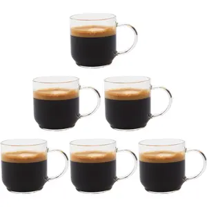 Espresso Cups (4 Ounce) with Large Handle, Set of 6 - Glass Coffee Cups for  Lungo, Double Espresso, Cortado