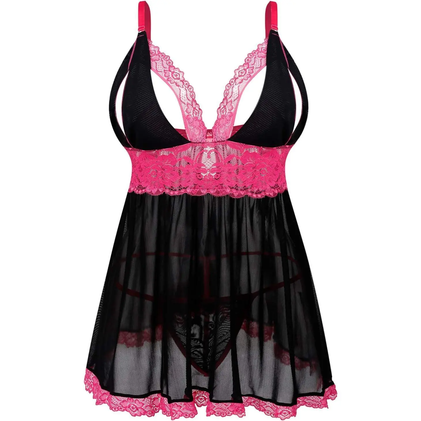 Women's Plus Size Strapless Sleeveless Lace Babydoll Lingerie Set - Floral Split Cup Chemise with Lace Trim, Loungewear, Babydoll Loungewear, PJ Sets Women, Sexy Look, Ideal for Anniversaries, Valentine's Day, Multi-Size (2XL,4XL)