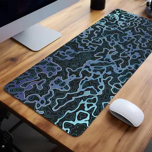 Extra Large Blue Black Abstract Gaming Mouse Pad Modern Tech Desk Pad 35x16 Inch Computer Keyboard Mousepad Gaming Desk Accessory with Non-Slip Rubber Base Durable Stitched Edge Perfect Gift for Friends