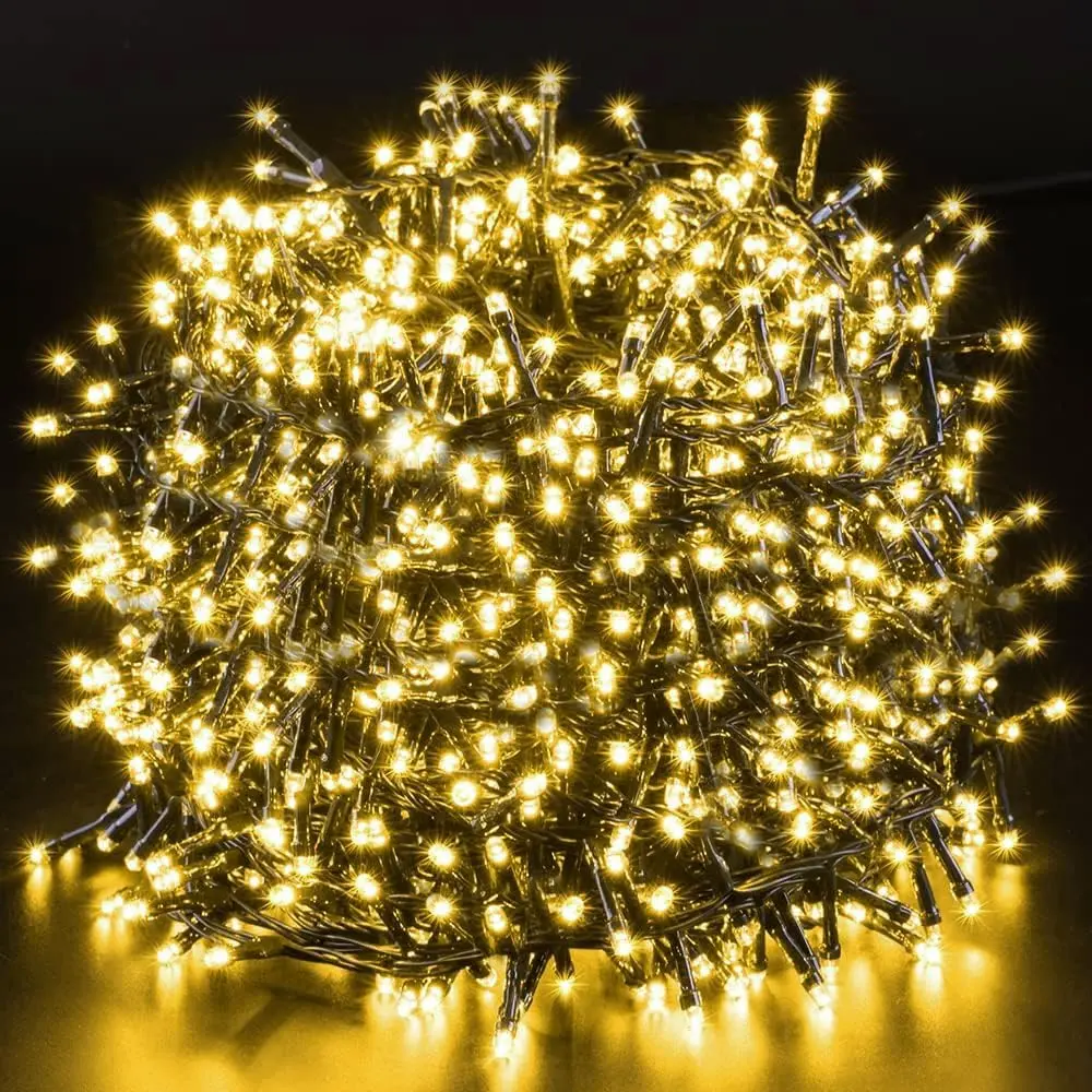 82ft 1000 LED Cluster Christmas String Lights - Dark Green Wire Tree Lights - 8 Modes Outdoor Waterproof Plug-in for Holiday, Wedding, Party, Home Decor, Warm White