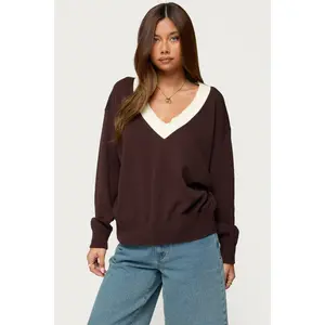 Marie Contrast Lacey V Neck Sweater