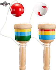 2-Piece Jacks Game with Paddle, String, Cup and Ball - Mini Wood Catch Ball for Hand-Eye Coordination