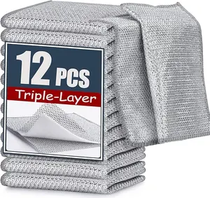 12 PCS Steel Wire Dishcloth Triple-Layer Non-Scratch Cleaning Cloth for Cookware Sinks Dishes & Stovetops