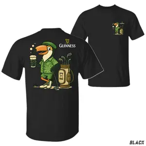 Guinness Toucan Golf T-Shirt – Funny Toucan with Beer & Golf Clubs Back Print Tee, Guinness Golf Humor Shirt, Full Colors