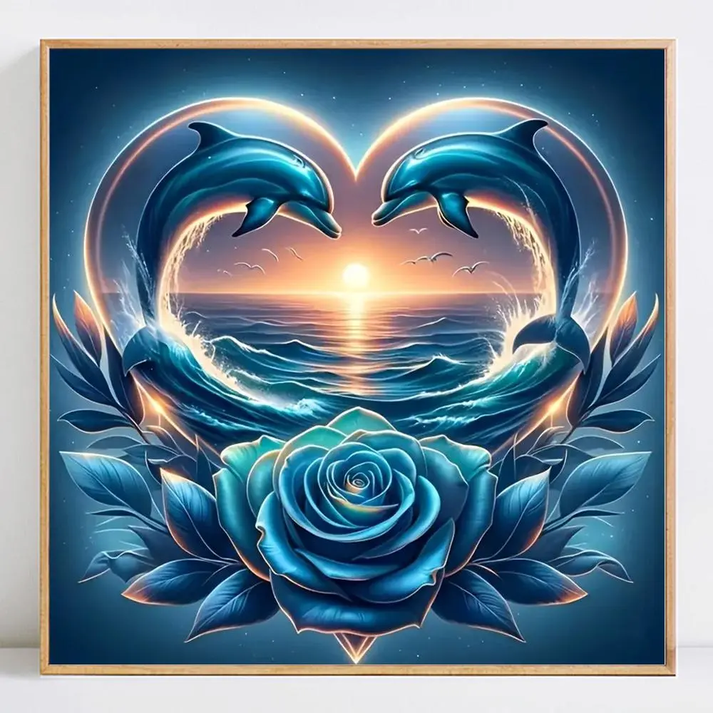 Dolphin Pattern DIY Diamond Arts Colorful Painting Kit without Frame, Full Round Diamond Paint Kit, DIY Wall Art Decor