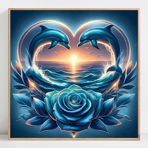 Dolphin Pattern DIY Diamond Arts Colorful Painting Kit without Frame, Full Round Diamond Paint Kit, DIY Wall Art Decor