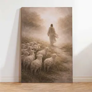 Jesus Leaves the 99 Vertical Christian Wall Art  The Good Shepherd Canvas Print Minimal Faith Artwork  Scripture Inspired Home Decor