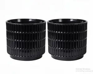6" x 6" x 5.5" Round Black Ceramic Grid Plant Planter (pack of 2), Minimalist Bedroom