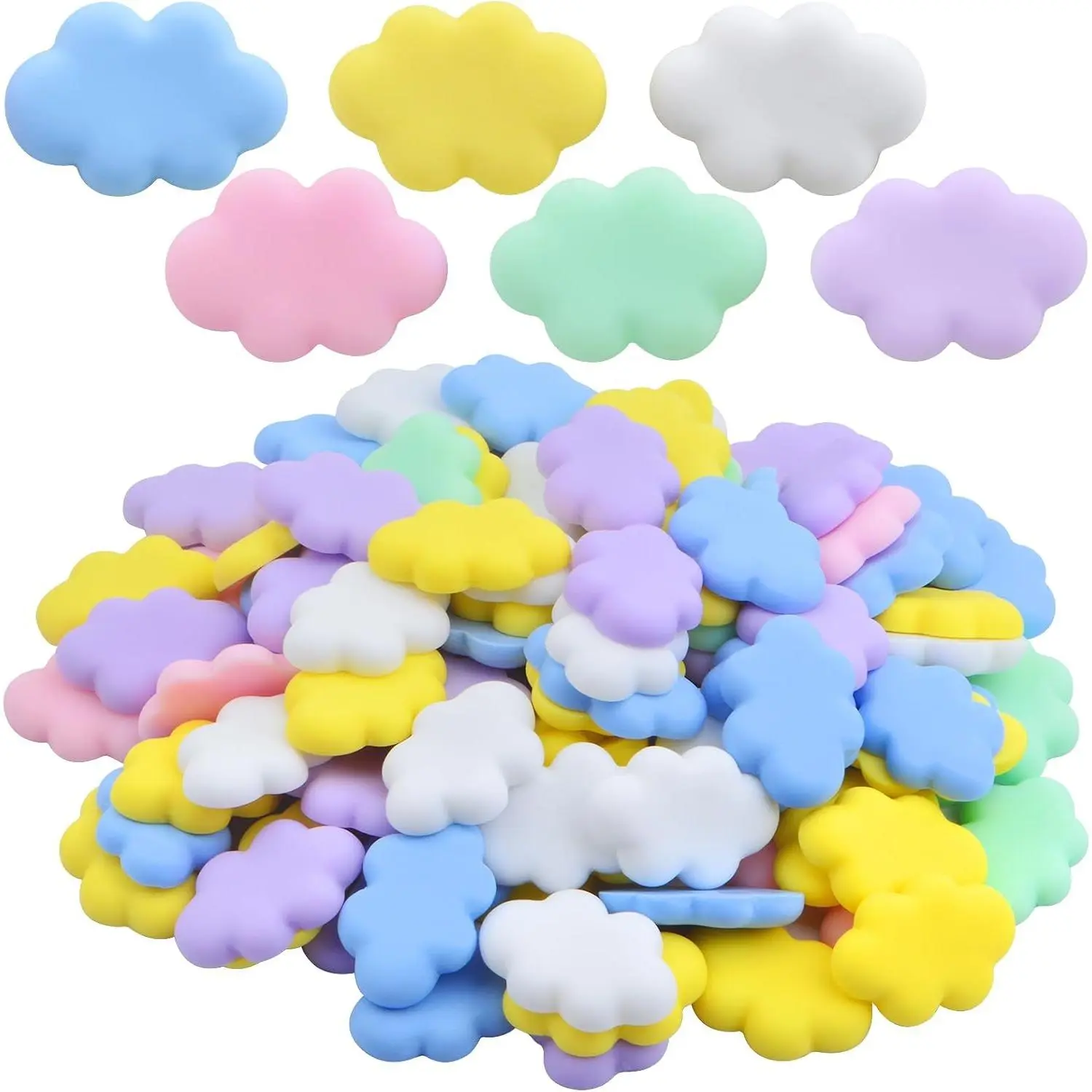 100pcs Colorful Resin Cabochons Flatback Cloud Charms Ornaments Cute Clouds Shape Embellishments Accessories for Phone Pencil Case Scrapbooking Craft DIY Jewery Making