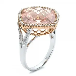 Two Tone Square Champagne Morganite Silver Hollow Ring