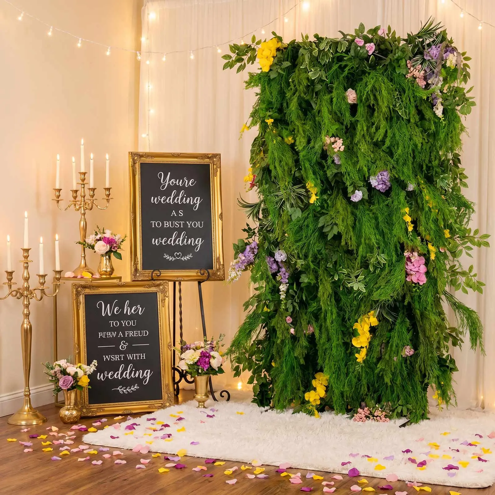 8ft x 4ft Roll Up Artificial Greenery Wall Panel Backdrop - Lush Ferns, Mixed Floral Accents, Fabric Backing for Home & Party Decor, Fake Plants