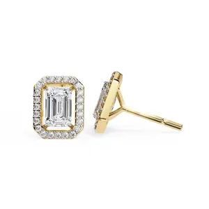 1.72 Carat Lab Created Emerald Cut Diamond Halo Stud Earrings