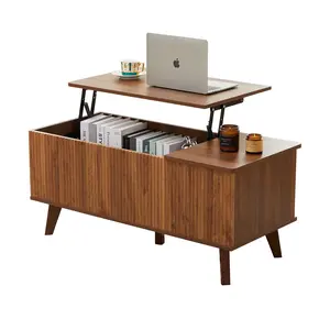 Giratree Mid Century Modern Lift Top Coffee Table with Storage for Living Room, Bedroom, Rectangle Low Fluted Coffee Table with Drawers, Contemporary Pop Up Coffee Table Convertible Rising