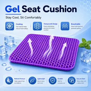 Cooling Gel Seat Cushion for Office Chair & Car, Breathable Honeycomb Design, Comfortable Pressure Relief Chair Pad