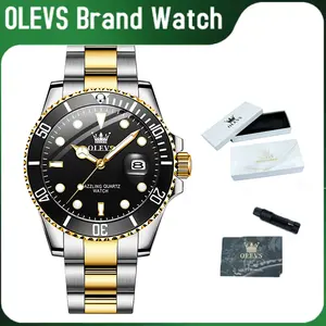 OLEVS Big Face Watch Men - Stainless Steel Chronograph Gold Tone Two Tone Blue Silver Black Iced Out Style Luminous Analog Quartz Casual Dress