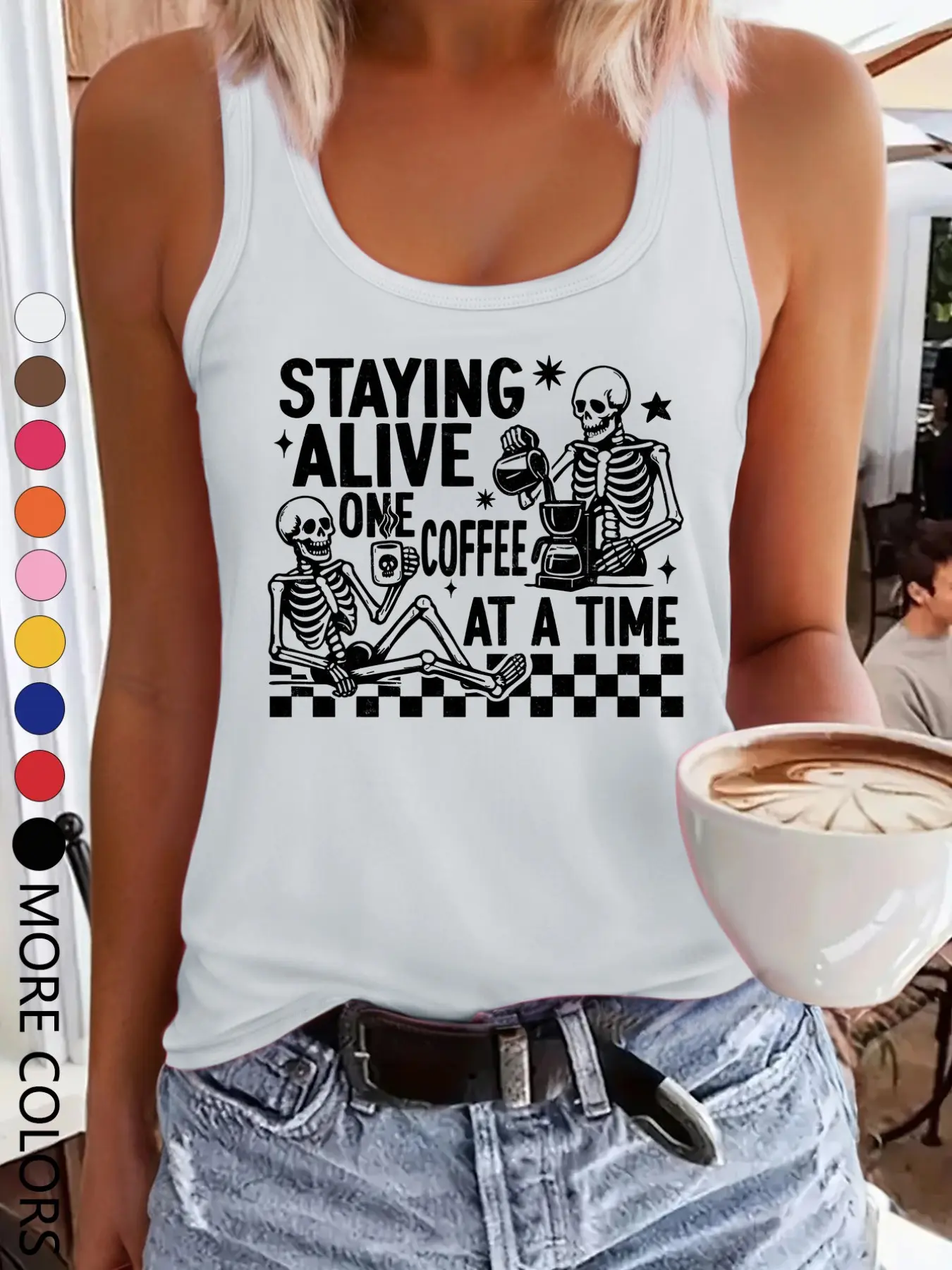Women's Summer Casual Loose Fit Sleeveless Top, Geometric Print Round Neck Blouse, Multicolor Options, Versatile Wear, Skull