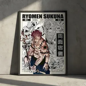 Sukuna Jujutsu Kaisen Anime Poster Art, Jjk Ryomen Sukuna Manga Poster Wall Decor, Christmas Gift For Anime Fan Retro Minimalist Aesthetic