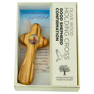 First Holy Communion Gifts for Boys and Girls, Holy Land Olive Wood Deluxe Comfort Cross from Israel, First Holy Communion Keepsake, Hard Shell Gift Box
