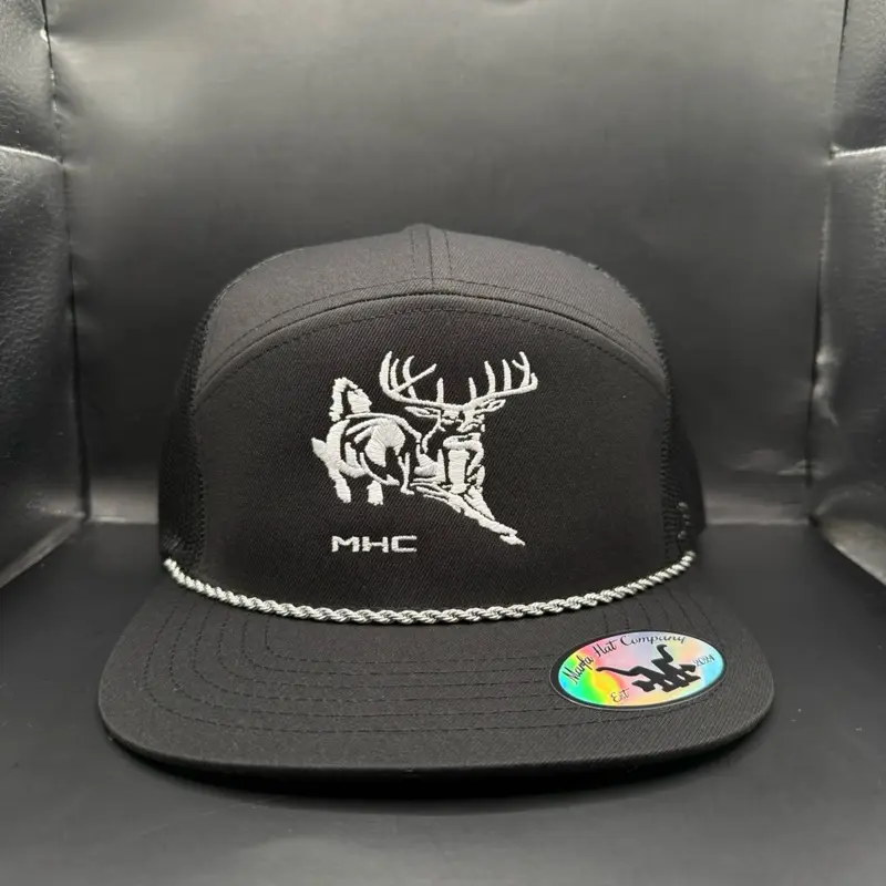 Whitetail Deer 7 Panel Hat with MHC Logo and Rope Trim for Outdoor Enthusiasts