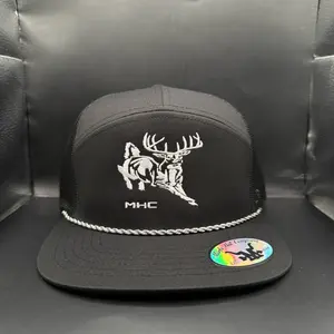 Whitetail Deer 7 Panel Hat with MHC Logo and Rope Trim for Outdoor Enthusiasts