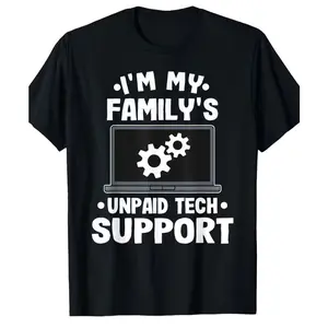 I’m My Family Free Tech Support Graphic T-Shirt, Funny Computer Engineer Outfit, Comfort Oversized Cotton Tee, Cute Gift For Him Her