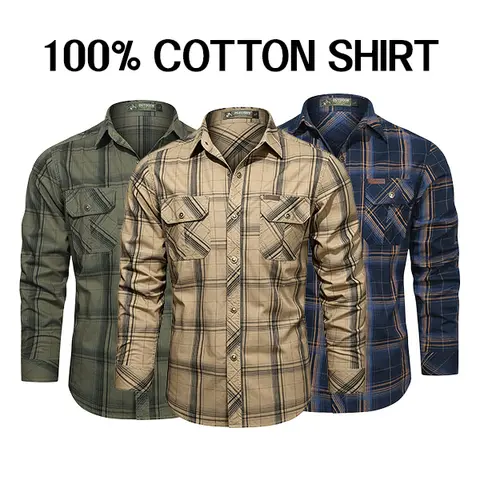 Men’s 100% Cotton Classic Plaid Slim-Fit Long-Sleeve Button-Up Shirt - Men's Clothing Workwear Utility Tops with 2 Chest Pockets, Durable Fabric, Office & Outdoor Use, Casual Pairing with Jeans, Sneakers