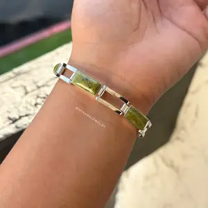 Rectangular 950 Silver Bracelet with Serpentina Natural Stone Rectangular 950 Silver Bracelet with Serpentina Natural Stone