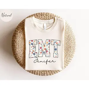 Personalized EMT Nurse Shirt, Floral Custom EMT Nurse T-shirt, EMT Nurse Gift, Emergency Medical Technician Tshirt, Paramedic Nurse T shirt