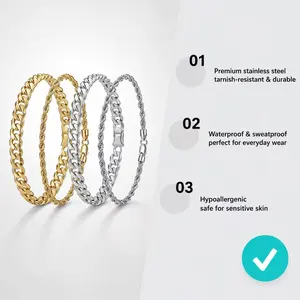 Men's Jewelry 2-Piece Layered Bracelet Set with Cuban Link & Rope Chains, Gold-Finish Steel for Streetwear Outfits, 8 in