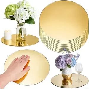 10pcs, 25cm acrylic gold circular mirror tray set, suitable for Dining Table Centerpiece, desktop center decoration, DIY home decoration, wedding table decoration, party candle decoration, mirror table decoration, party decoration