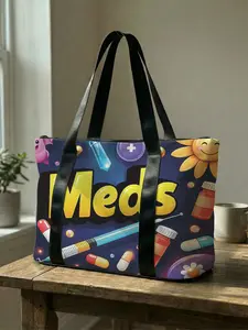 Medical Theme Print Tote Bag, Large Capacity Travel Bag, Portable Overnight Bag, Yoga Training Bag, Shoe Storage Crossbody Bag, Multi Functional Bag, Tote Shoulder Bags