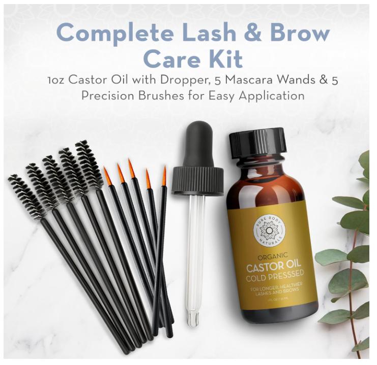 Pure Body Naturals Castor Oil for Eyelashes and Eyebrows - 1 Fl Oz Nourishing Brow & Lash Growth Serum - Organic, Hexane Free, Cold Pressed, Unrefined - Eyelash and Eyebrow Growth Serum for Women