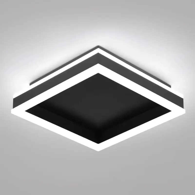 Modern 9.5x9.5" Square LED Flush Mount Ceiling Lighting, 24W 5500K Cold White Black Fixture, 1920lm Minimalist Higher Brightness Lamp for Bedroom, Foyer, Aisle, Modern Home Decor