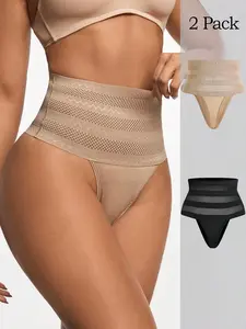 VYNCE 2pcs Women High Waist Breathable Slimming Solid Color Shapewear Set