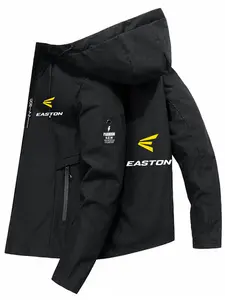 Men's Lightweight Polyester Fashion Hooded Jacket, Easton Letter Print, Full Zip Front, Casual Outdoor Spring Summer Coat