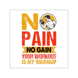 Fitness Decor Square Stickers, Motivational Workout Gym Aesthetic Personal Trainer Gift, Sports Motivation Glossy Smooth Decorative White