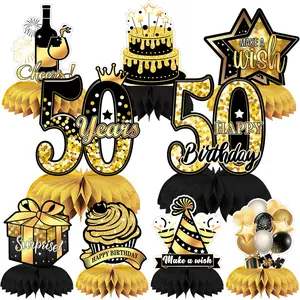 9 Pcs 3D Black Gold 50th Birthday Centerpiece Decorations Table Decor for Party Cheers to 50 Years Celebration Supplies
