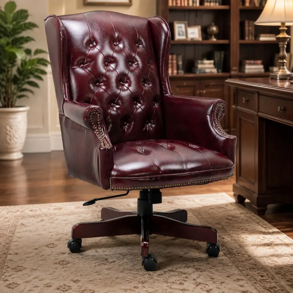 Littleox Executive Office Chair  Comfortable Desk Chair - Ergonomic Design - Thick Padded Seat and Backrest - PU Leather Desk Chair with Smooth Glide Caster Wheels, 1 Pack Burgundy
