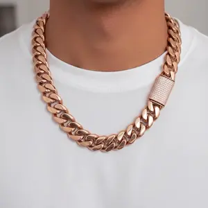 Stainless steel 18k Rose Gold plated Cuban link Necklace for Men.