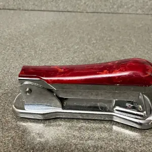 Vintage Ace Cadet Lift Top Stapler HTF Red Swirl Bakelite & Chrome