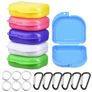 6 Pieces Retainer Cases Mouth Guard Container Case Multicolor Orthodontic Denture Storage Boxes with D-Shaped Buckles and Keychain Rings