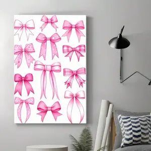 1pc Framed, Pink Bows Canvas Wall Art For Women Girls Bedroom Decor, Watercolor Ribbon Wall Art Prints For Living Room, Nursery Wall Decor, Feminine Chic Home Art