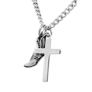 Men's Cross & Track Shoe Necklace John 19:30 & Phil 4:13
