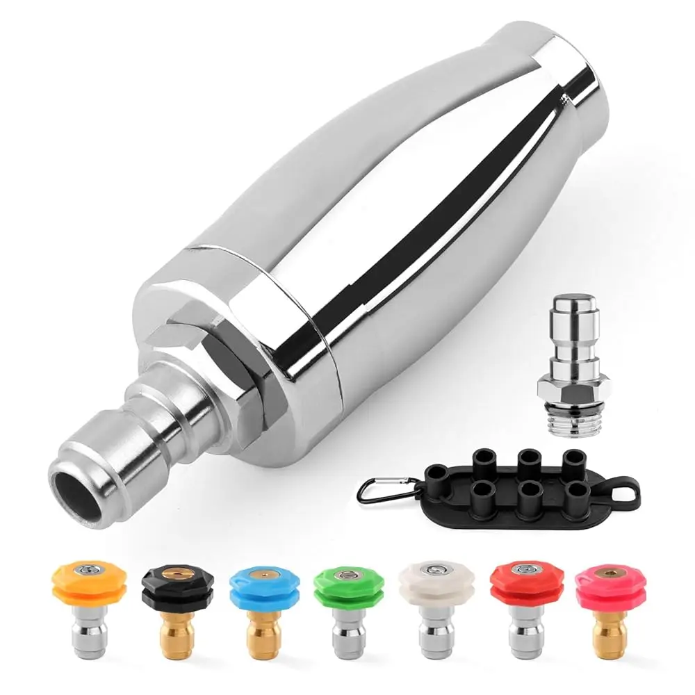 Turbo Nozzle Pressure Washer, Max 4000PSI 360°Rotating Power Washer Nozzles with 1/4” Quick Connect, 7 Pressure Washer Nozzle Tips Set for Concrete, B